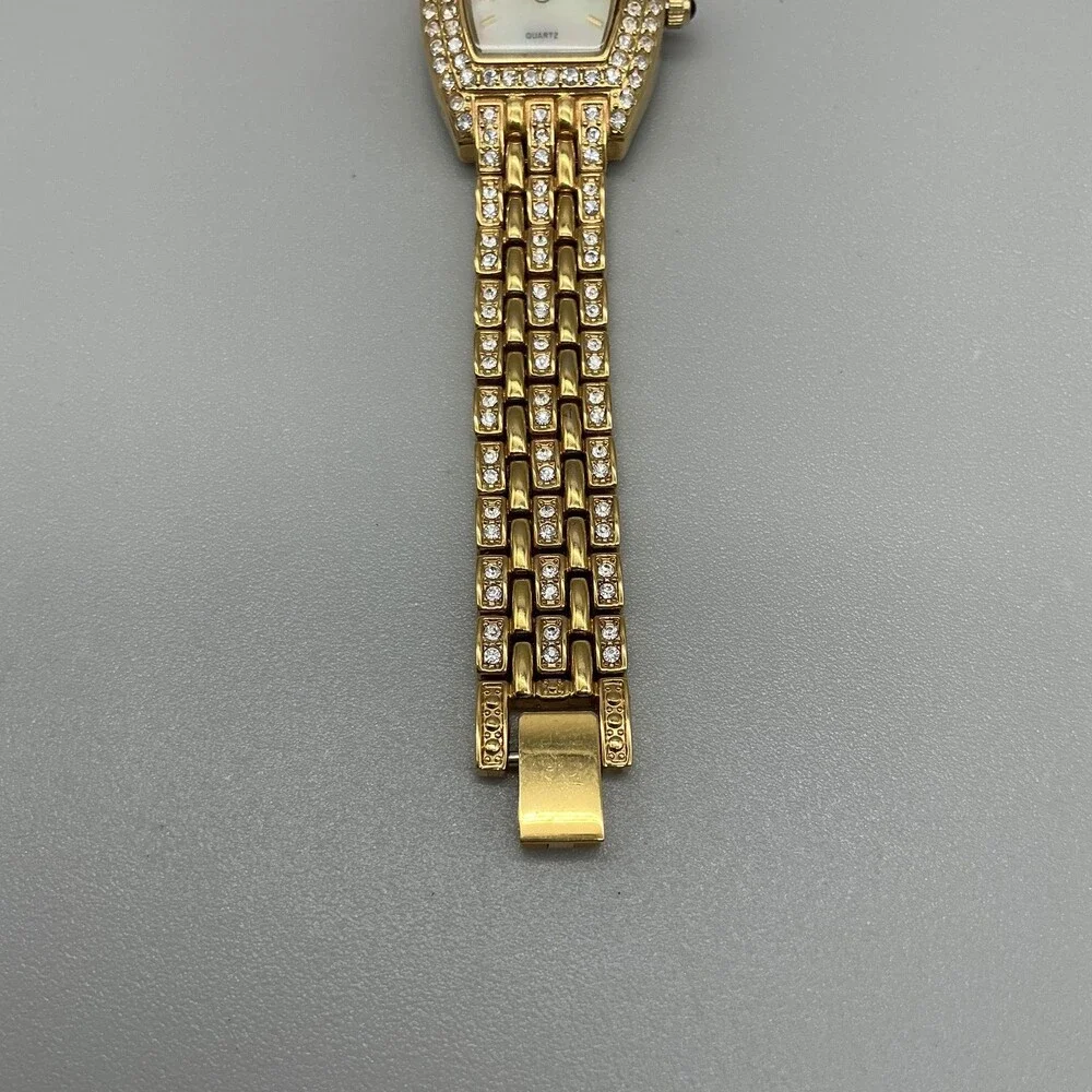 Nolan Miller Womens Watch 23mm MOP Dial Gold Tone Crystals New Battery 6.25